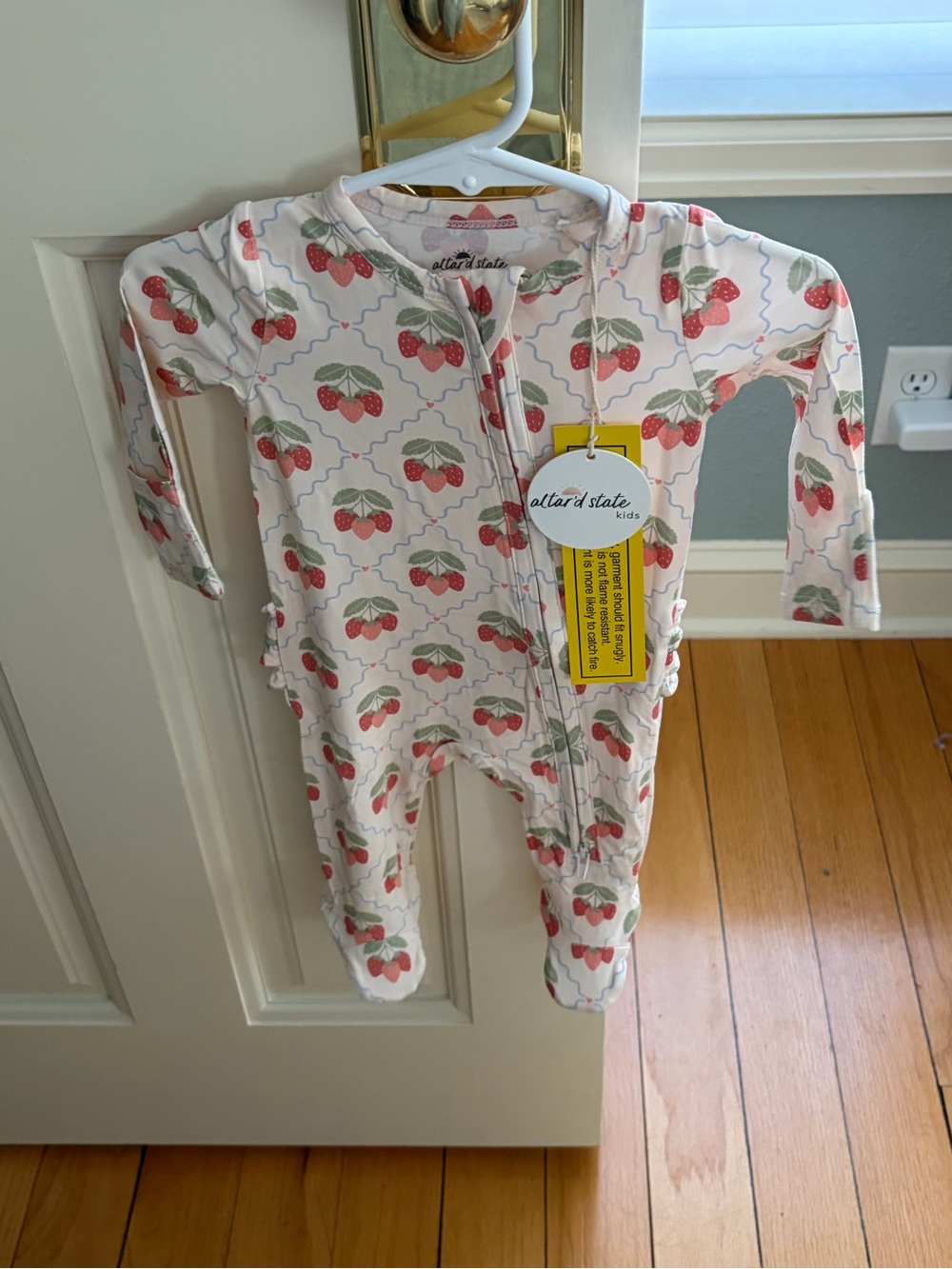 NWT Angel Dear/Altar'd State Kids Bamboo Ruffle Back Strawberry Footie Pajama